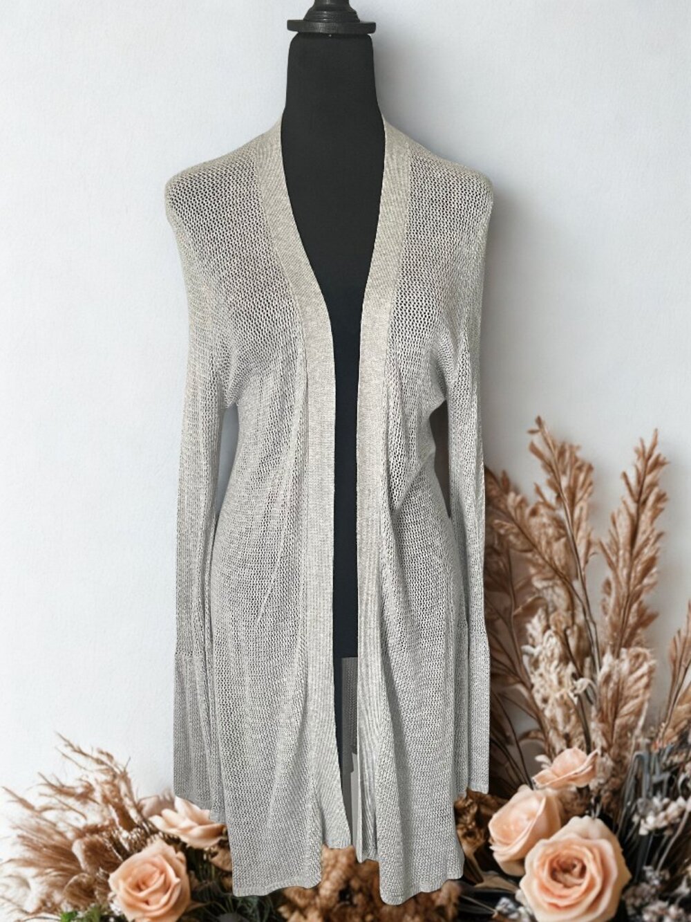 Silver Ruffled Sleeve Sweater